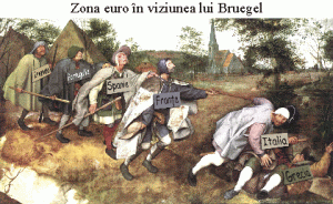 An edit of the painting "The Blind Leading the Blind" by Pieter Bruegel the Elder, 1525-1569