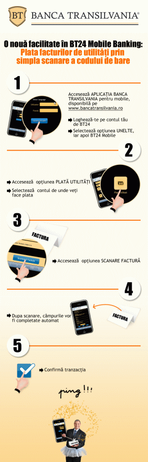 Facilitate de plată a facturilor de utilităţi a serviciului mBT24
