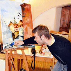Rareş Kerekes pictând la Sighişoara.