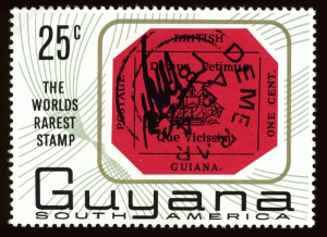 Timbru din Guyana dedicat celui mai scump timbru - 1967.