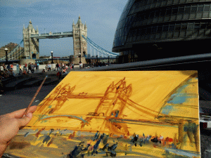 Liviu Mihai, pictând la Londra.