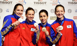 Echipa României de spadă, medaliată cu aur la JO Rio 2016 în componenţa Simona Pop, Loredana Dinu, Simona Gherman, Ana Maria Popescu
