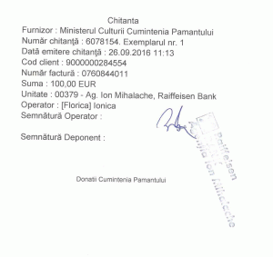Chitanţa de plată a Ambasadei Rusiei (Sursa foto: Facebook)