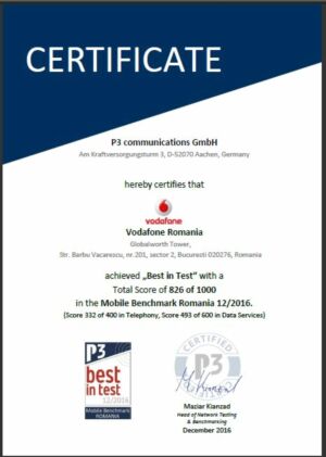 Reţeaua Vodafone, certificată pentru al treilea an consecutiv drept "Cea mai performantă reţea mobilă din România"