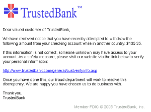 Exemplu de email phishing (Sursa foto: Wikipedia)