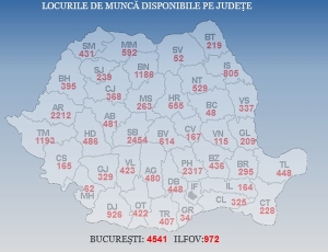 Harta locurilor de muncă disponibile pe judeţe (Sursa foto: ANOFM)