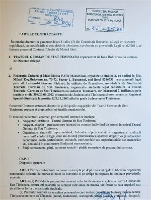 Federaţia FAIR-MediaSind a semnat Contractul Colectiv de Muncă la Teatrul German din Timişoara