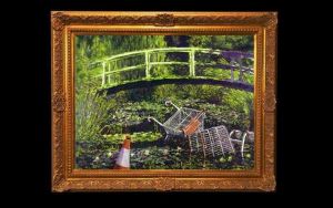 Un tablou al lui Banksy omagiu adus lui Claude Monet, estimat la cel mult 5 milioane de lire sterline, scos la licitaţie
