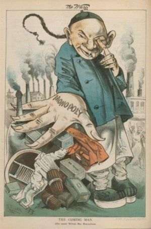 O ilustraţie de la 1881 arată că vremuri de mult apuse au revenit acum în actualitate. Desenul "The Coming Man" - "Omul care va veni", de George Frederick Keller, a fost comandant şi publicat de The San Francisco Wasp cu aproximativ un an înainte de adoptarea Legii privind excluderea Chinei (6 mai 1882). Imaginea ilustra frica muncitorilor albi de o preluare chineză din societatea şi companiile americane. În ciuda faptului că muncitorii chinezi ocupau 0,002% din populaţie, reprezentări vizuale ale chinezilor au continuat să întărească imaginea de infestare şi monopolizarea sinistră a industriei."Omul care vine" ilustrează colorat cel mai rău stereotip negative şi sinofobia. Mâna stângă supradimensionată a chinezului se întinde spre prim-planul imaginii. Este ştampilat "MONOPOLY" şi unghiile sale sunt reprezentate ca cele ale animalelor, ondulate şi crescute în sus ca o pagodă.Deasupra sacoului său albastru mandarin (tunicile chinezeşti erau de obicei albastre, violet sau negre) este imaginea unui coşmar chinezesc pentru albii americani. Chipul bărbatului chinez este deformat grotesc şi el salută privitorul frontal cu o expresie sinistră. Ca şi cum s-ar uita mai atent la cei care îl privesc, închide un ochi cu degetul arătător pentru a-şi ascuţi privirea. Ochiul drept şi sprâncenele sale se clatină într-un unghi nefiresc. Urechile şi nasul lui sunt mari. Un zâmbet ascuns dezvăluie un singur dinte, dovadă a proastei sale sănătăţi. Limba îi atârnă în partea stângă a gurii. Pe capul său ras este un craniu. În spatele capului i se vede coada chinezească, care pare să aibă o viaţă proprie şi şopteşte din spate, iar vârful cozii sale arată ca un bici.Acest chinez nu se teme de clientela muncitorilor albi şi cititorii publicaţiei The Wasp. În spatele lui şi în stânga, şase fabrici industriale mocnesc, posibil o referire la The Chinese Six Companies, o organizaţie care a pledat pentru chinezi în America. O pogodă chinezească este văzută printre clădiri. În dreapta, apar câţiva albi furioşi, muncitori euro-centri, slab reprezentaţi. Aceştia dispar. Un bărbat cu barbă poartă un şorţ şi o pălărie albă şi îşi ţine pumnul în aer. Doar două fabrici sunt vizibile pe această parte a fundalului.