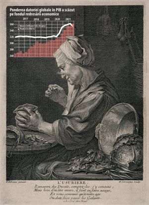 Cămătăreasa - gravură de Dominique Sornique (1708-1756)