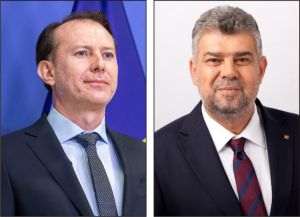 Stânga: Florin Cîţu, preşedintele PNL. Dreapta: Marcel Ciolacu, preşedintele PSD.