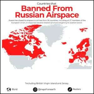 Harta ţărilor care au blocat spaţiul aerian pentru avioanele ruseşti
