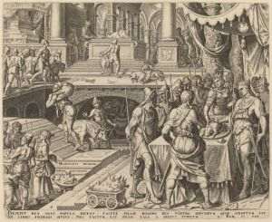 Philip Galle (1537 - 1612), după Maerten van Heemskerck (1498 - 1574) "Iosia sărbătorind Paştele", circa 1569