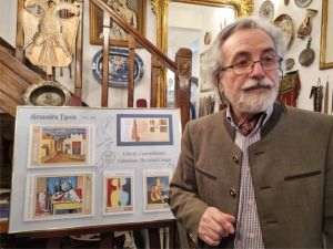 Pictorul George Tzipoia şi timbrele dedicate pictorului Alexandru Tipoia, acasă