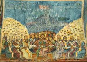 Frescă din Biserica Stavropoleos, Bucureşti, reprezentând Conciliul de la Niceea