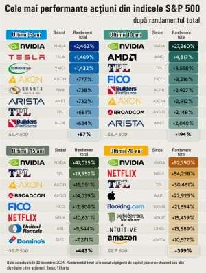 The best-performing stocks in the S&P 500 index, by total return