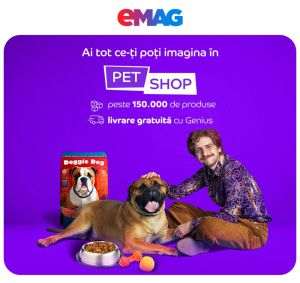 Românii au comandat aproape 1,5 milioane de articole de hrană pentru animalele de companie, în primul an de eMAG PetShop