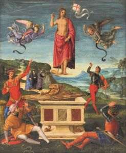 "Reînvierea lui Hristos" (1502) - Raffaello Sanzio da Urbino (1483 - 1520) | "După ce a trecut sâmbăta, când se lumina de ziua întâi a săptămânii (Duminică), au venit Maria Magdalena şi cealaltă Marie, ca să vadă mormântul. Şi iată s-a făcut cutremur mare, că îngerul Domnului, coborând din cer şi venind, a prăvălit piatra şi şedea deasupra ei. Şi înfăţişarea lui era ca fulgerul şi îmbrăcămintea lui albă ca zăpada. Şi de frica lui s-au cutremurat cei ce păzeau şi s-au făcut ca morţi. Iar îngerul, răspunzând, a zis femeilor: Nu vă temeţi, că ştiu că pe Iisus cel răstignit Îl căutaţi. Nu este aici; căci S-a sculat precum a zis; veniţi de vedeţi locul unde a zăcut." (Matei 28:1-6)