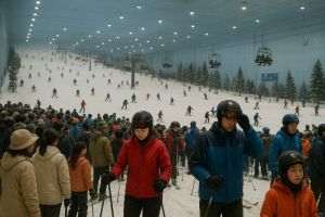Schi pe caniculă: mii de locuitori din Shanghai s-au refugiat într-o staţiune indoor