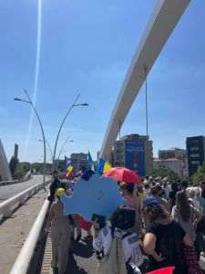 Protestatarii se deplasează de pe Podul Basarab spre intersecţia Leu