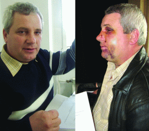 Pal Emeric: Întâi prezentând documentele acuzatoare (stânga), apoi prezentând certificatul medical la ieşirea din spital (dreapta)