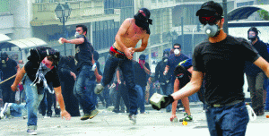 The Greek protestors were yelling: "People of Europe, rise!"