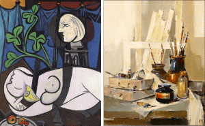  Picasso. Nud, frunze verzi şi bust; Corneliu Drăgan. Târgovişte. Natură statică.