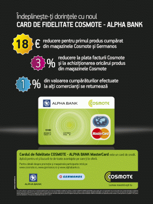 Cosmote România şi Alpha Bank lansează cardul Cosmote Alpha MasterCard
