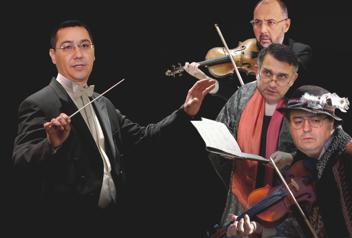 Romanian and Hungarian nationalists singing "Sârba în căruţă" together, with Victor Ponta conducting.