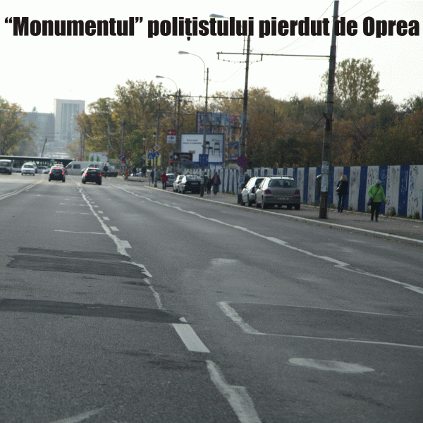 Gabriel Oprea speră să muşamalizeze cazul poliţistului, precum au fost acoperite gropile. Doar petele din asfalt mai semnalizează gropile morţii.