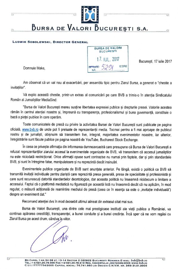 Scrisoarea primită de la Ludwik Sobolewski