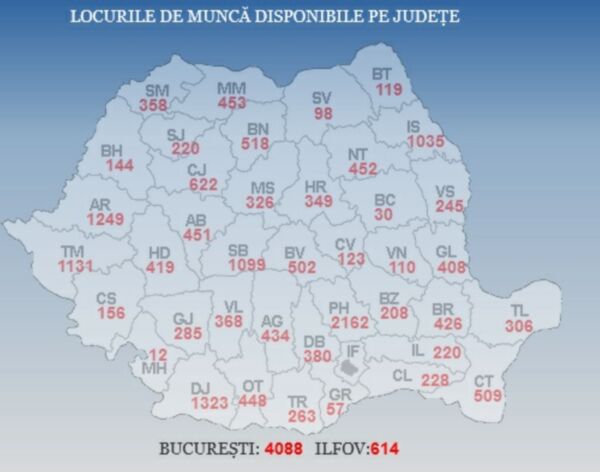 Harta locurilor de muncă disponibile pe judeţe