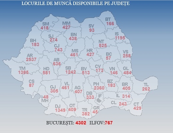 Harta locurilor de muncă disponibile (Sursa foto: ANOFM)