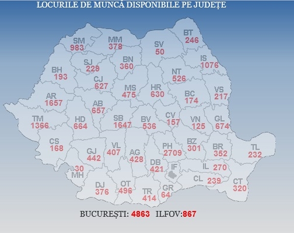 Harta locurilor de muncă disponibile la nivel naţional (Sursa foto: ANOFM)