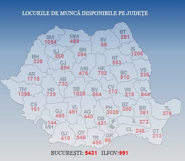 Harta locurilor de muncă disponibile la nivel naţional (Sursa foto: ANOFM)