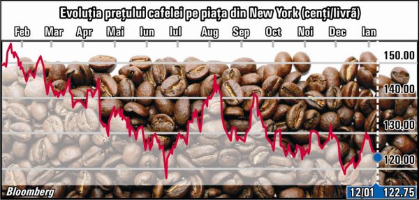 Preţul cafelei Robusta a scăzut cu 21%, iar cel al soiului Arabica - cu 7,9%