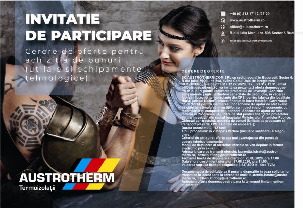 Cerere de oferte pentru achiziţia de bunuri (utilaje şi echipamente tehnologice)