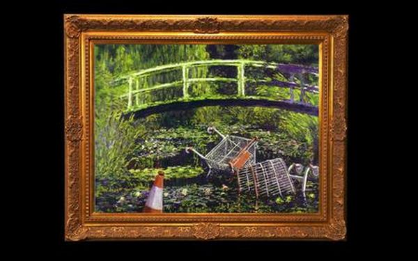Un tablou al lui Banksy omagiu adus lui Claude Monet, estimat la cel mult 5 milioane de lire sterline, scos la licitaţie