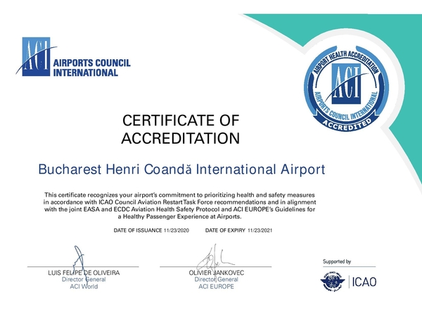 Aeroportul Henri Coandă a primit acreditarea Consiliului Internaţional al Aeroporturilor pentru sănătate