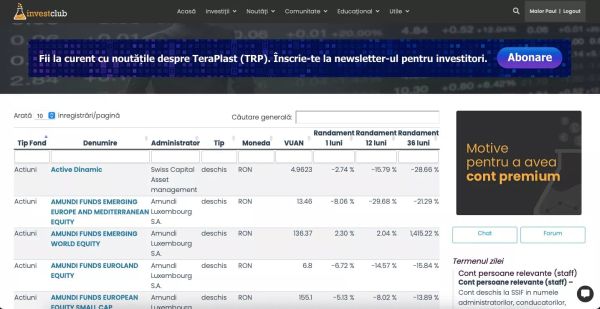 Invest Club lansează secţiunea dedicată fondurilor de investiţii în cadrul Portalului Investitorilor din România