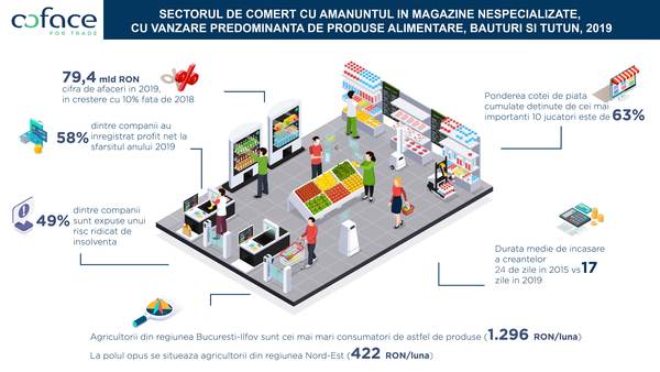 Sectorul de comerţ cu amănuntul în magazine nespecializate: evoluţie pozitivă a veniturilor în 2019, în creştere cu 10% faţă de anul precedent