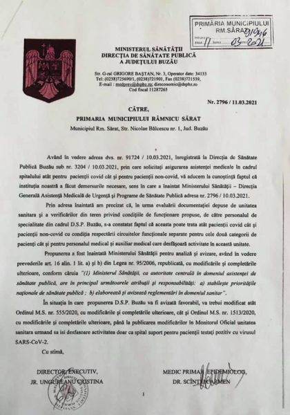 Se aglomerează unităţile suport COVID. La Spitalul Râmnicu Sărat situaţia este disperată