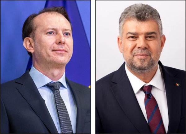 Stânga: Florin Cîţu, preşedintele PNL. Dreapta: Marcel Ciolacu, preşedintele PSD.