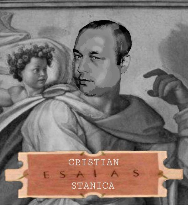 Şeful Institutului de Prognoză Cristian Stănică, modelul lui Michelangelo pentru Profetul Isaia din Capela Sixtină. Colaj de MAKE