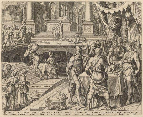 Philip Galle (1537 - 1612), după Maerten van Heemskerck (1498 - 1574) "Iosia sărbătorind Paştele", circa 1569