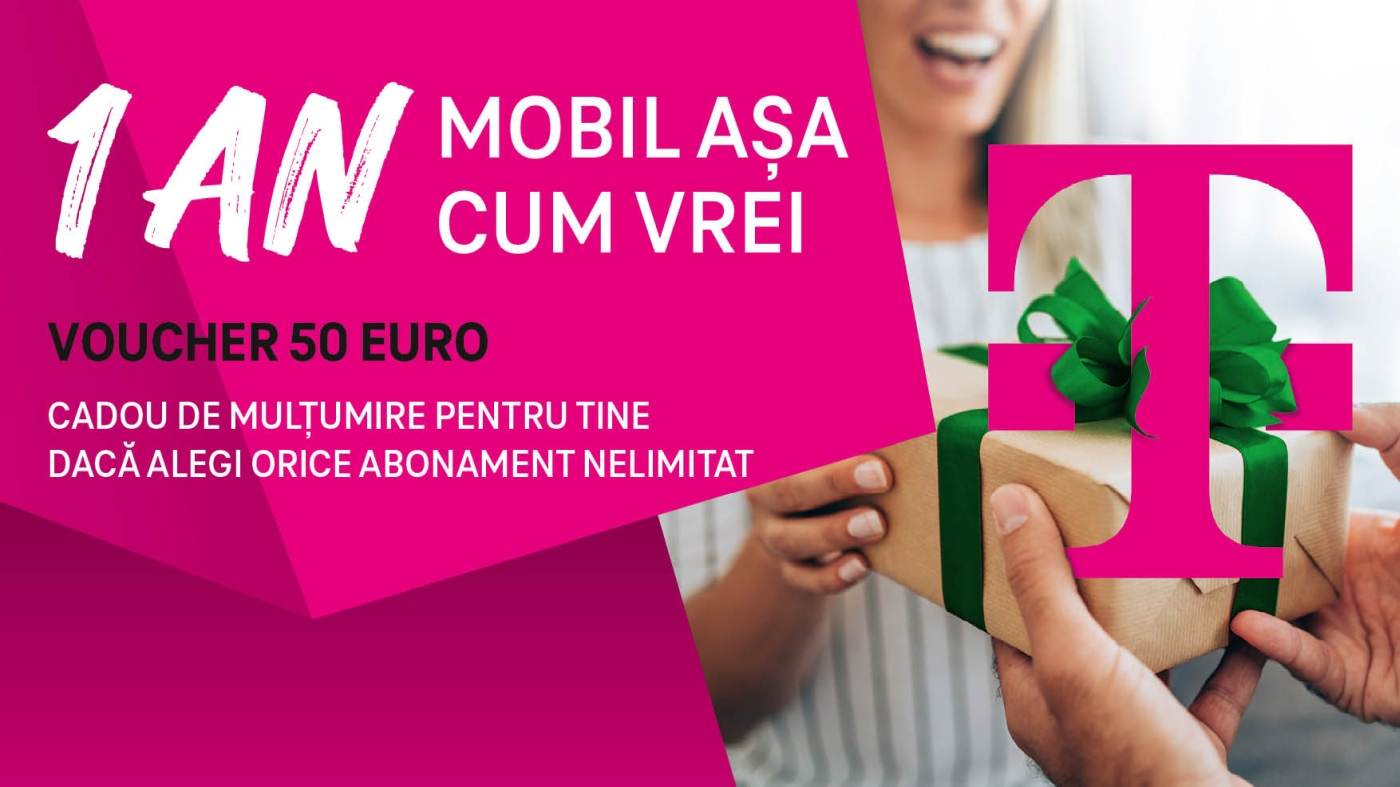 Telekom Mobile oferă un voucher de 50 de euro clienţilor care aleg orice abonament NELIMITAT, de la 7 euro/lună