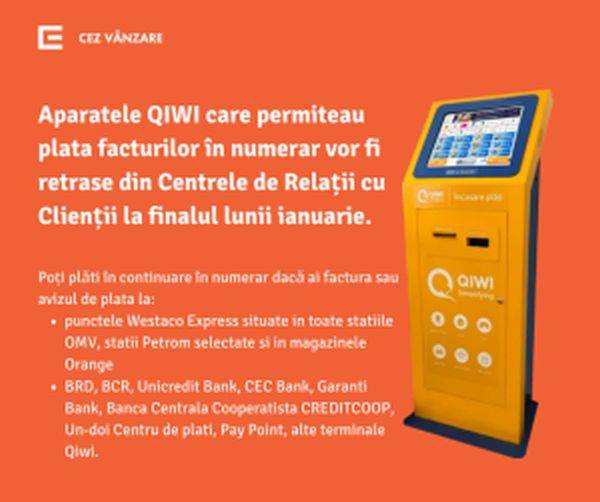 Facturile CEZ Vânzare vor putea fi achitate doar folosind cardul în Centrele de Relaţii cu Clienţii ale furnizorului