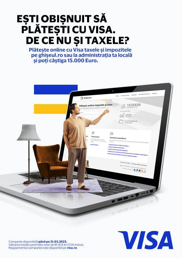 Plăţile de taxe şi impozite cu carduri Visa au crescut cu 45% anul trecut