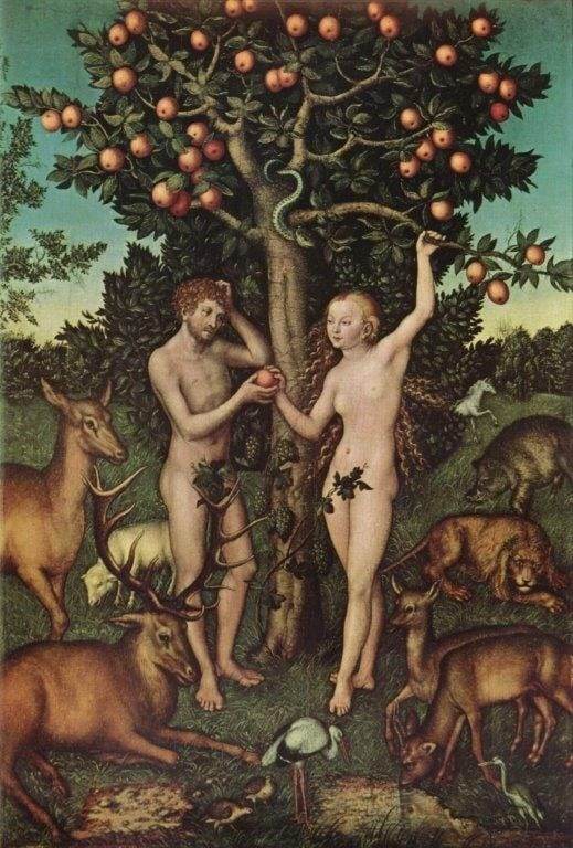 Lucas Cranach cel Bătrân (1472-1553), "Adam şi Eva" (1526), ulei pe lemn