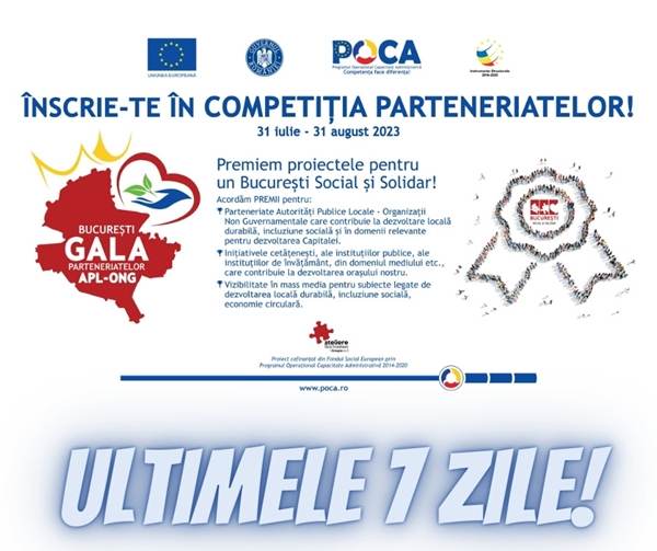 Ultima săptămână de înscrieri în "Competiţia Parteneriatelor pentru un Bucureşti Social şi Solidar"